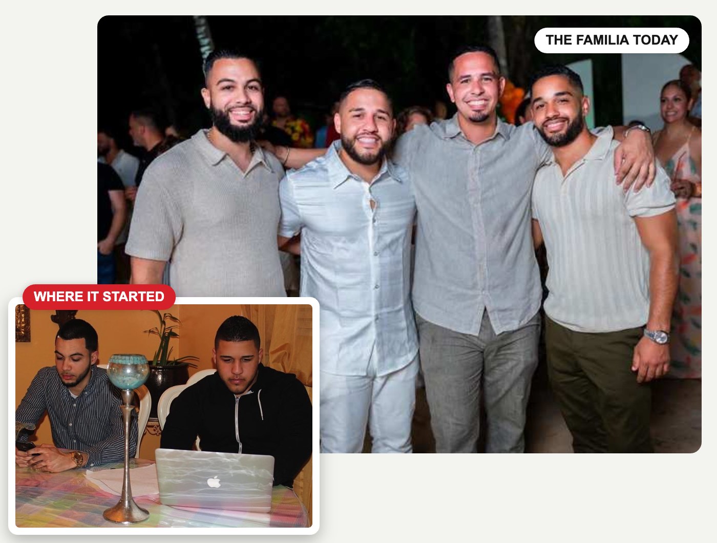 Familia Motor Group early days at the kitchen table and the 4 partners today