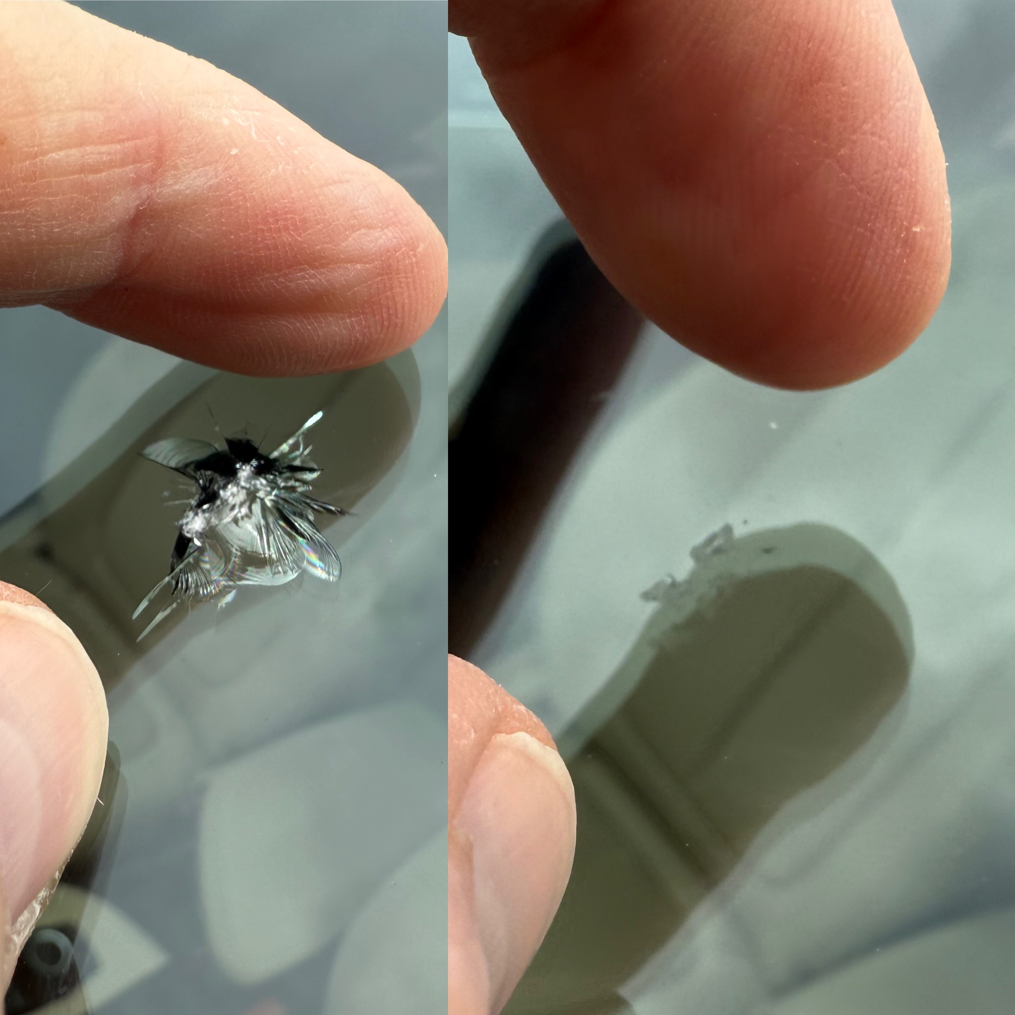 Before and after rock chip windshield repair by Chip Doctor of Sioux Falls
