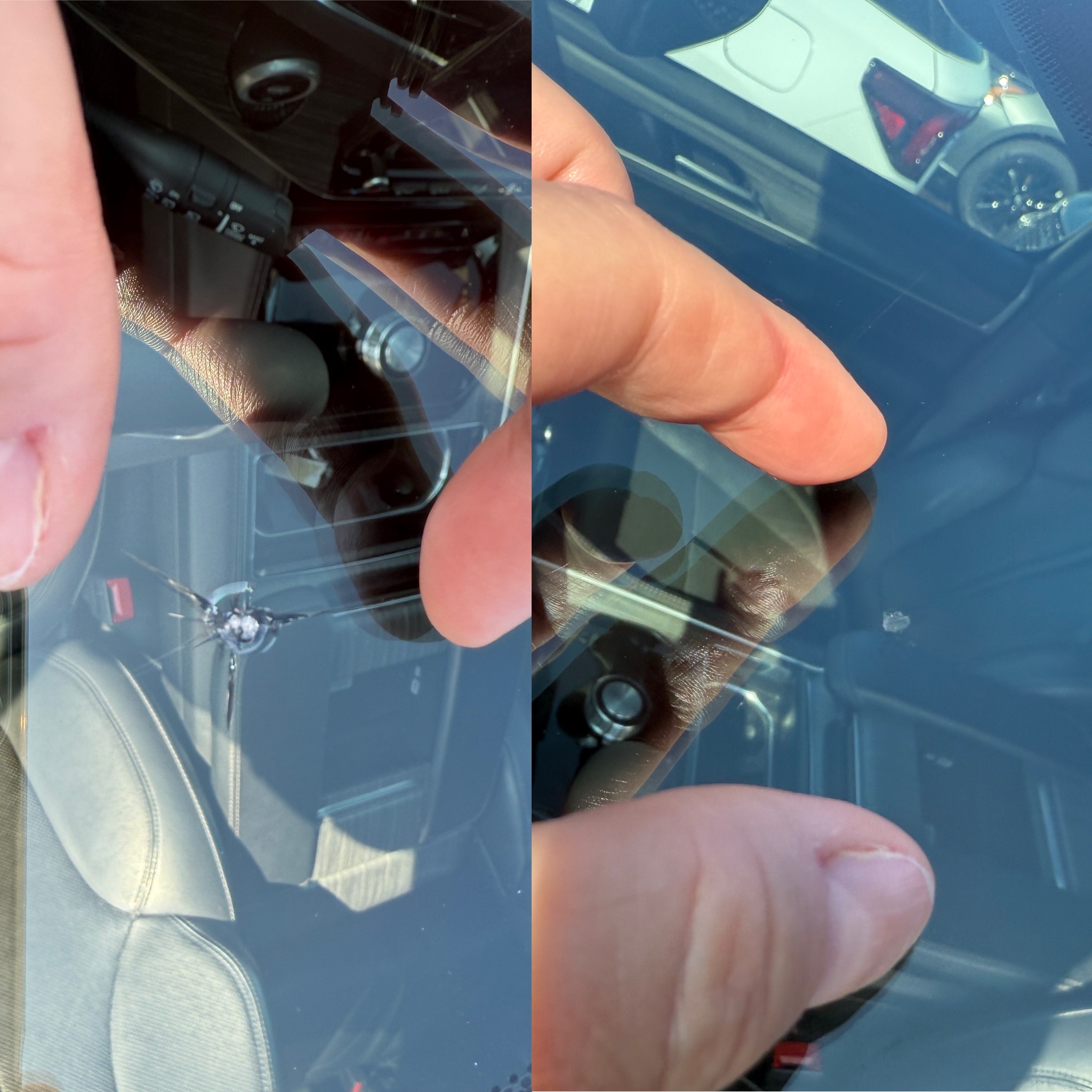 Before and after auto glass rock chip repair by Chip Doctor of Sioux Falls