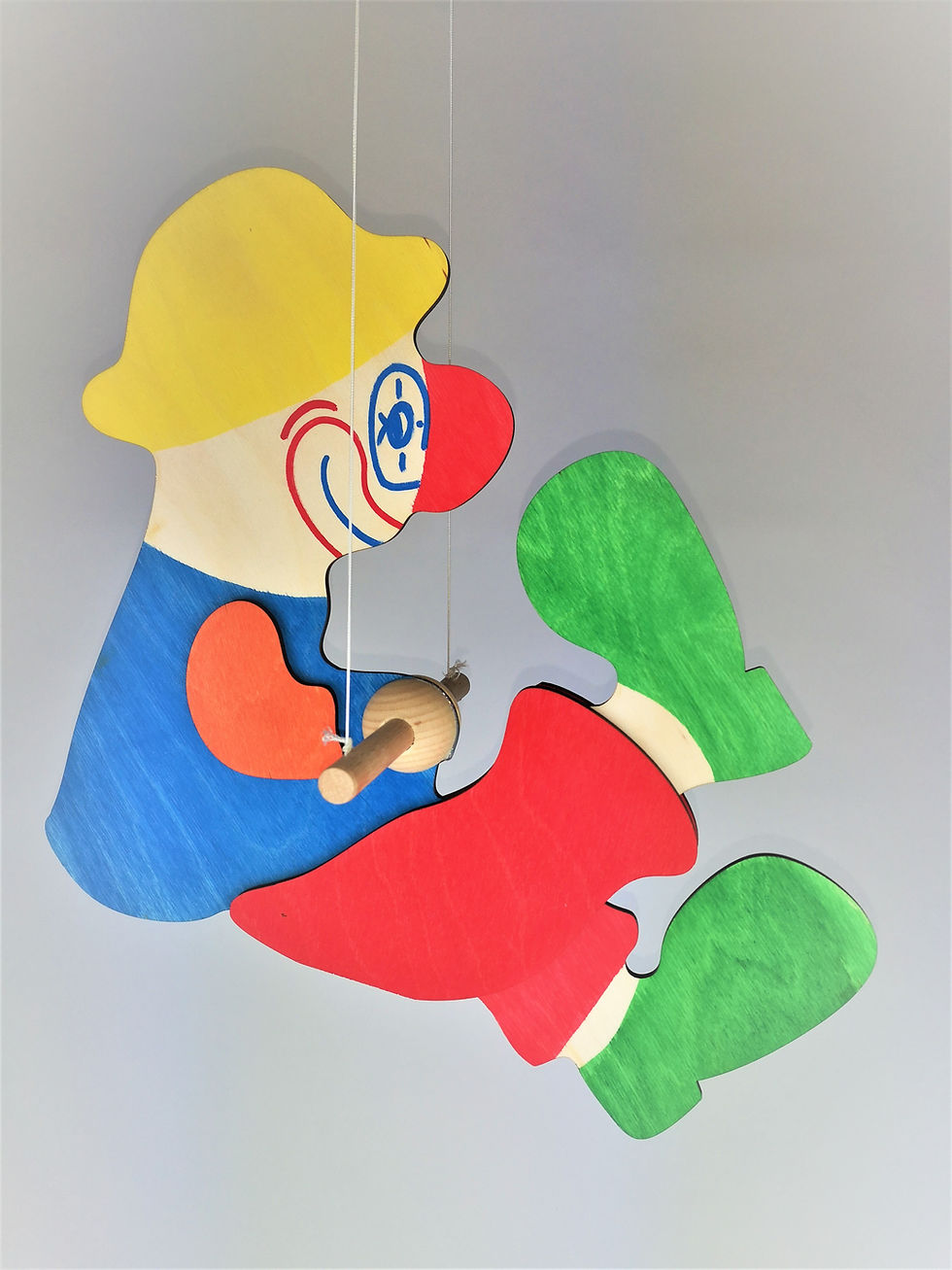 Miniaturbild: Drehclown groß, Mütze gelb - HolzMobile für Wickeltisch