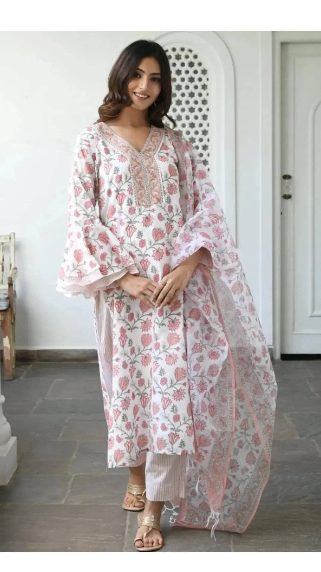 Pure cotton kurta pants and dupatta set 