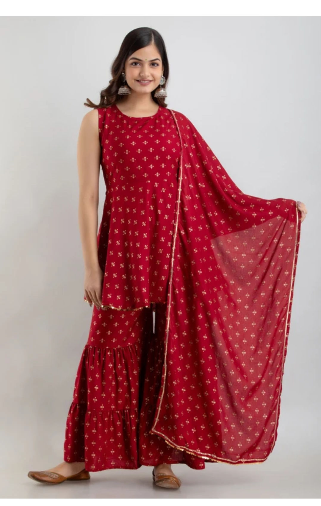 Pure cotton kurta sharara pant and dupatta set 