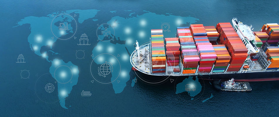 Double exposure of point of map global partnership ship cargo business commercial logistic