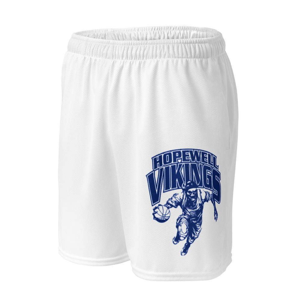 Thumbnail: Hopewell Vikings White Unisex Mesh Big Logo B-Ball Shorts