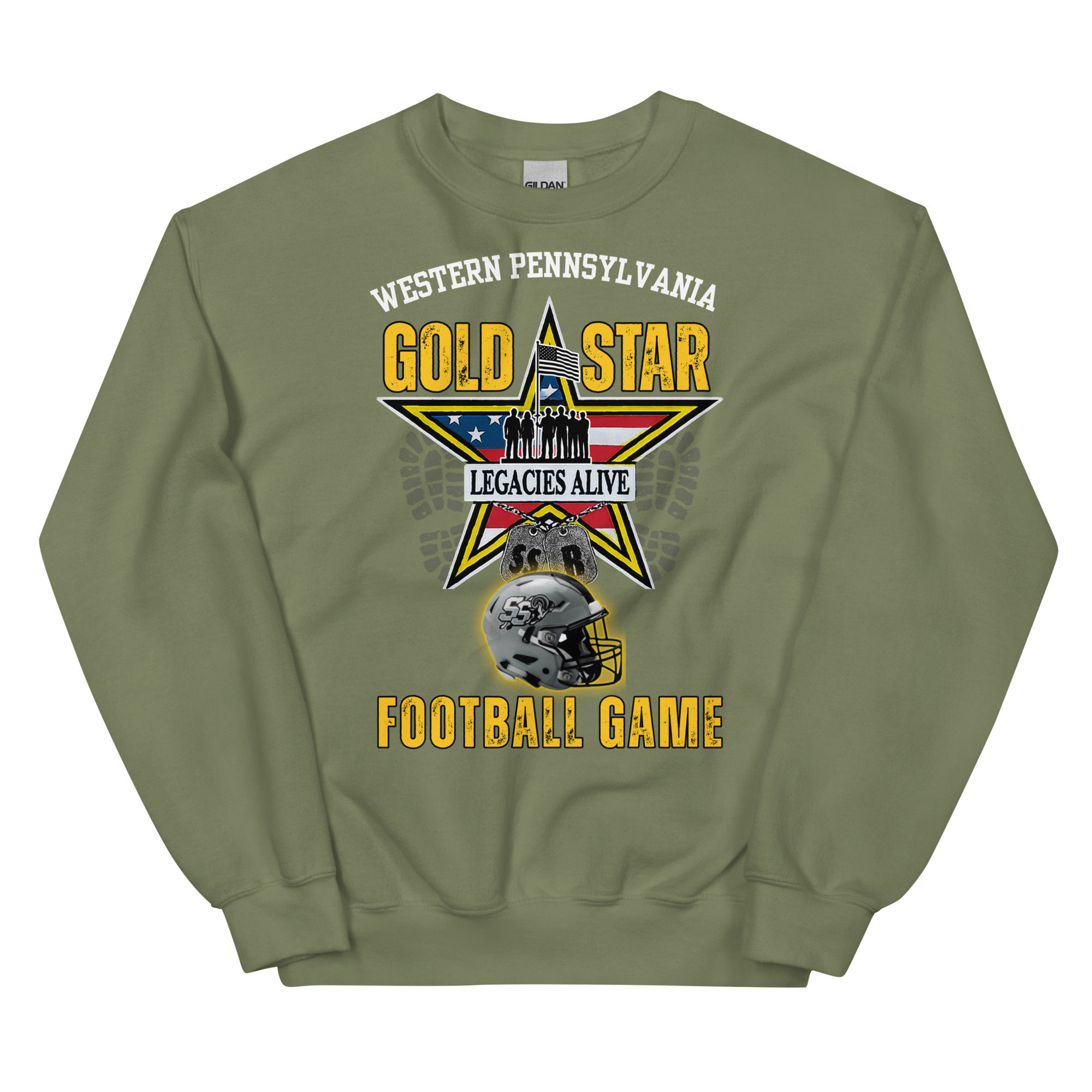 Gold Star Football Game Military Green Unisex Crew Neck Gildan 18000 Sweatshirt