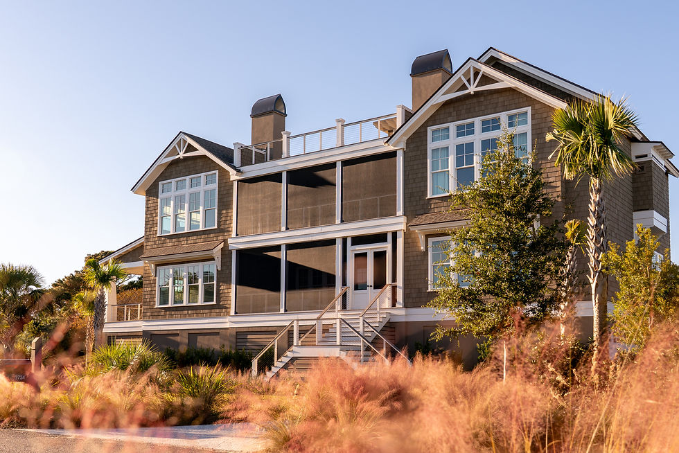 Eye-level view of luxury custom home exterior in Charleston
