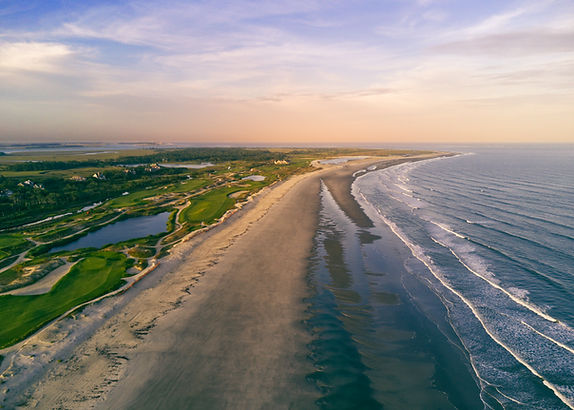 Flew the drone over the beach at sunset, taking this picture looking back at the Ocean Cou