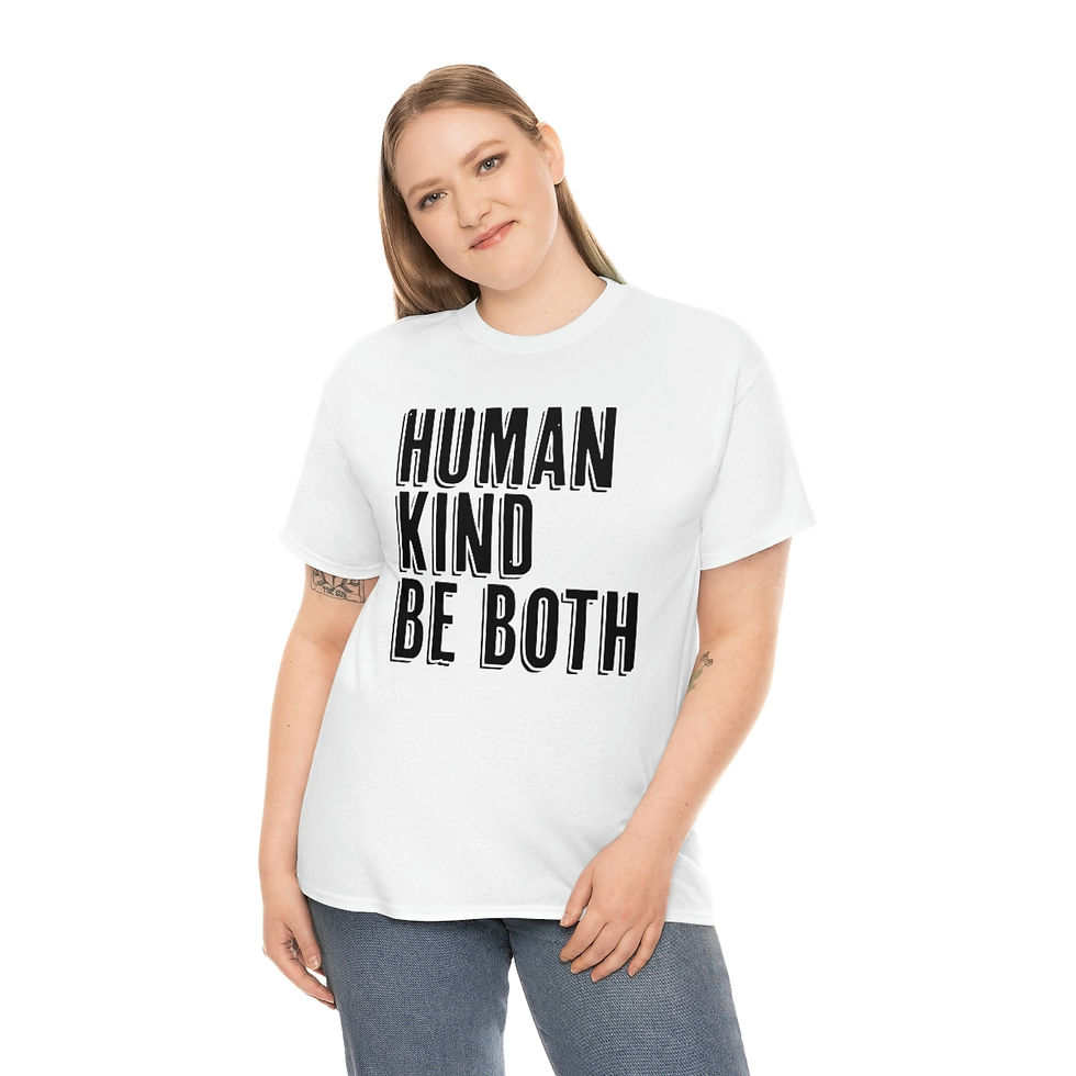 Thumbnail: Human, Kind, Be Both (Black Text) Unisex Heavy Cotton Tee