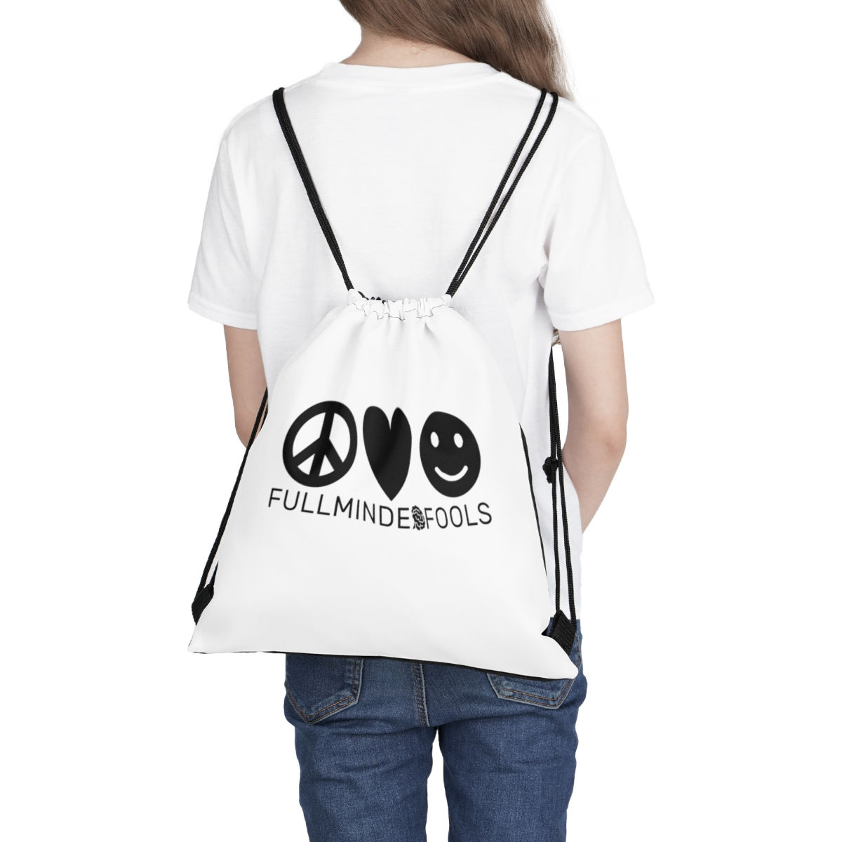 Peace, Love, and Happiness Outdoor Drawstring Bag