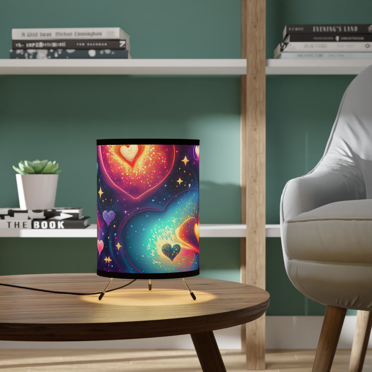 Hearts Among the Stars Tripod Lamp with High-Res Printed Shade, US\CA plug