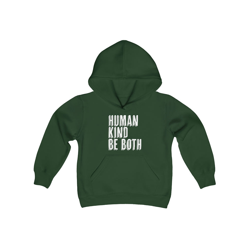 Thumbnail: Human, Kind, Be Both Youth Heavy Blend Hooded Sweatshirt