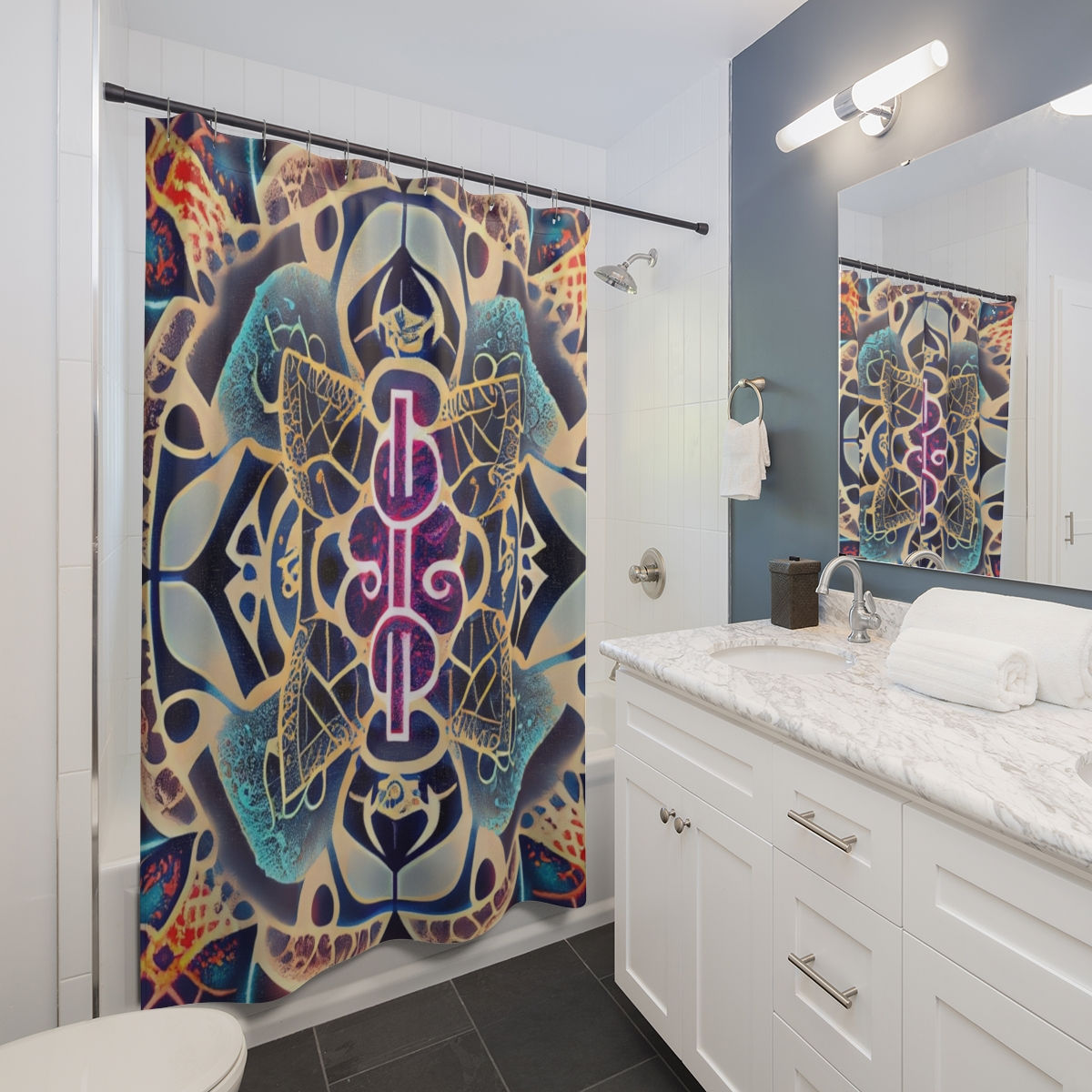 Four Corners of Karma Shower Curtain