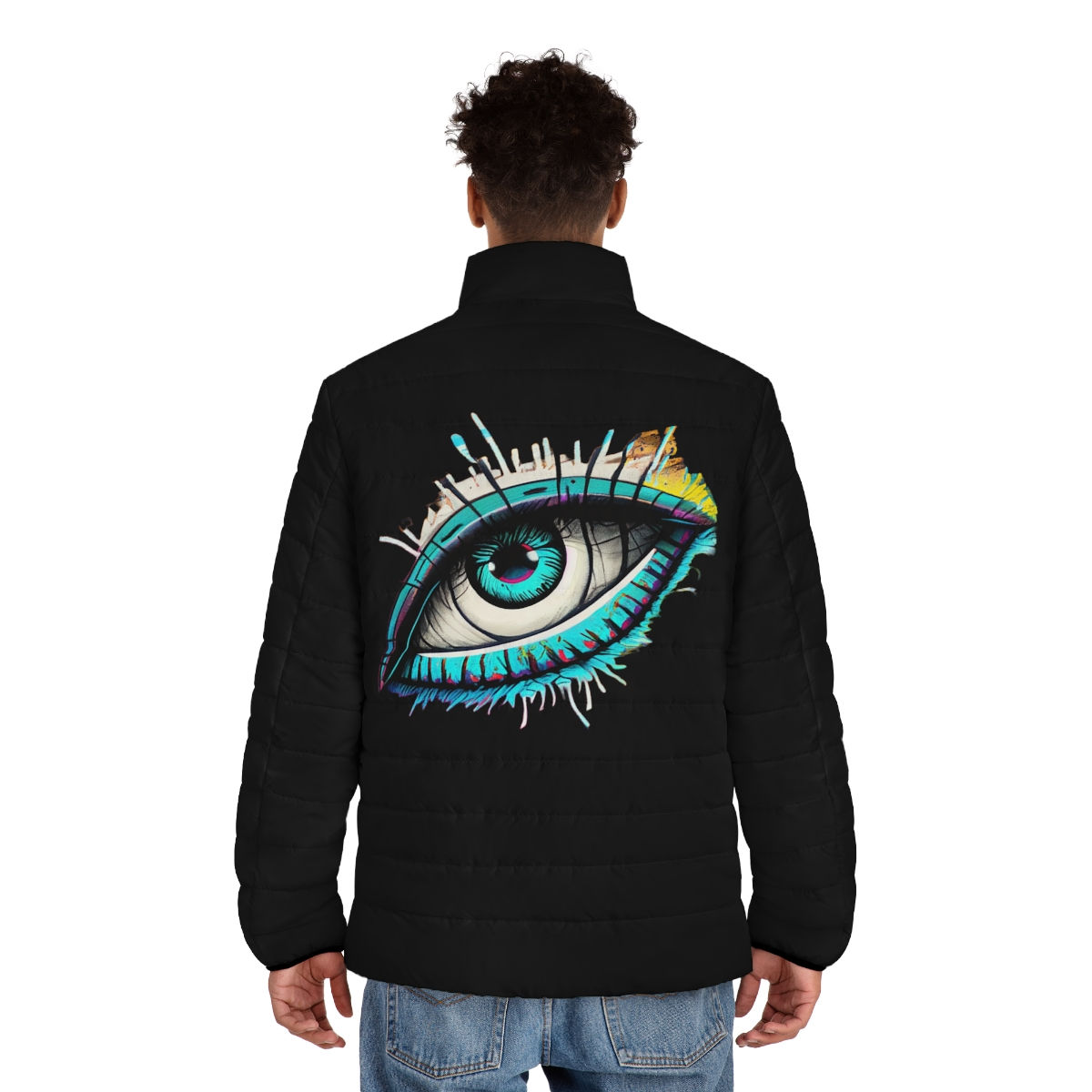 Real Eyes Are Enough Puffer Jacket (AOP)