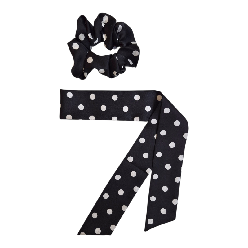 Thumbnail: Annouk pois chouchou+lavalliére  en soie original retro