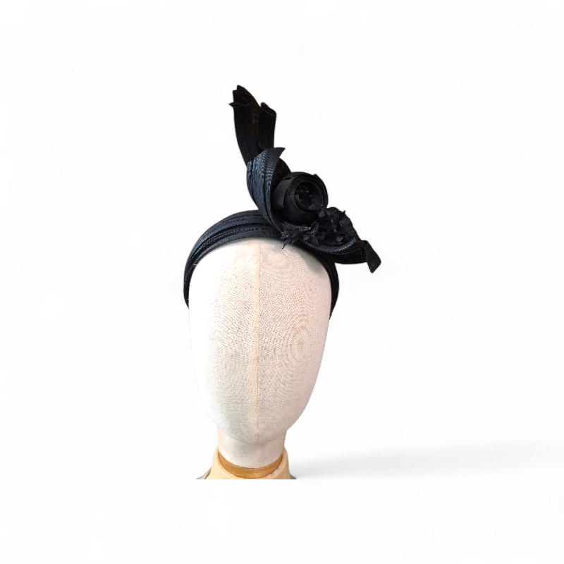Chapeau de cérémonie et cocktail Tatiana noir en sinamay