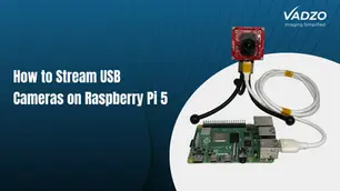 USB camera connected to a Raspberry Pi 5 development board for streaming demonstration.
