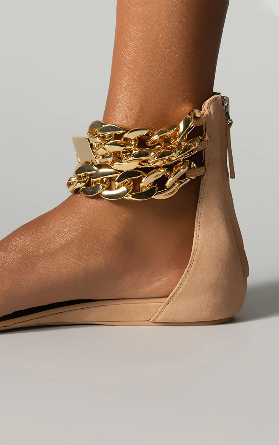 Thumbnail: Amina Abdul Jillil Gold Chain Flat Sandal Tan
