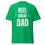 Thumbnail: Green t-shirt with a distressed white graphic that reads "REEL GREAT DAD" with fishing rods forming part of the text.