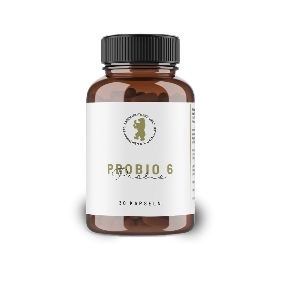 Probio6 probiotische Kapseln mit 6 bioaktiven Kulturen – unterstützen die Darmflora & Regeneration, ideal nach Antibiotika-Therapie für mehr Wohlbefinden.