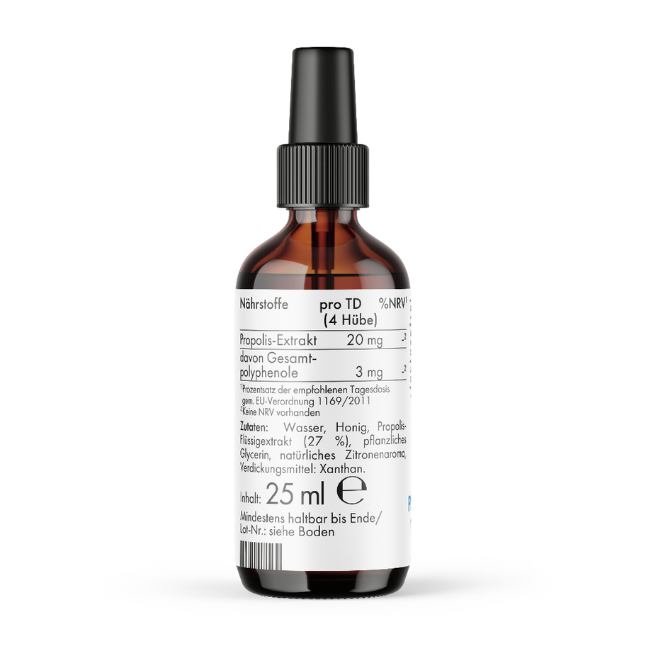 Propolisspray ein traditionelles Naturprodukt aus de Bienenstock, seit Jahrhunderten geschätzt.