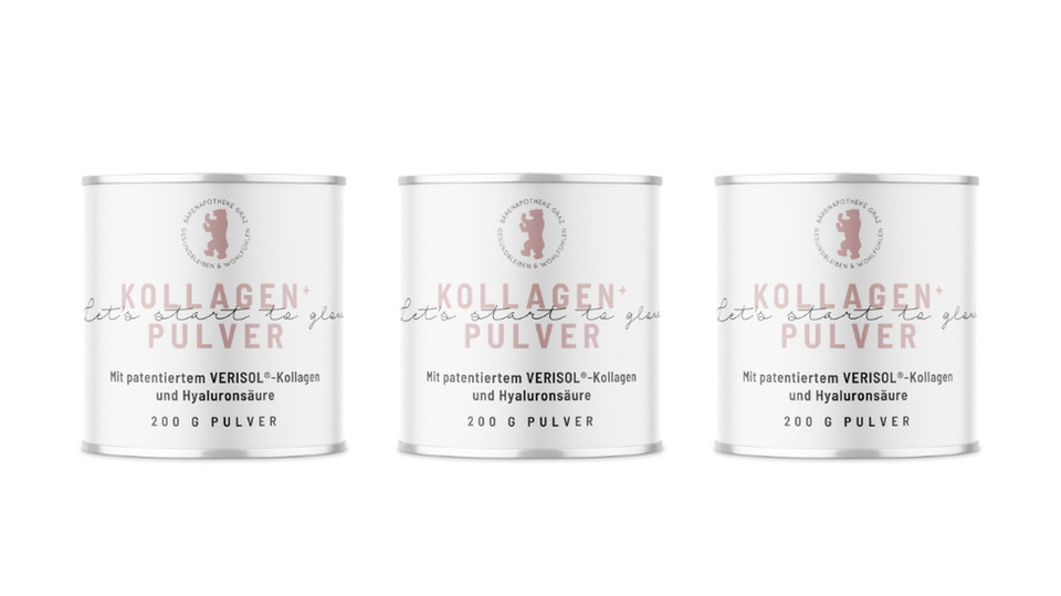 Das Kollagenpulver ein Collagenbooster im Grazer Apothekenonlineshop der Bärenapotheke mit patentiertem Verisol im 3er Bundle