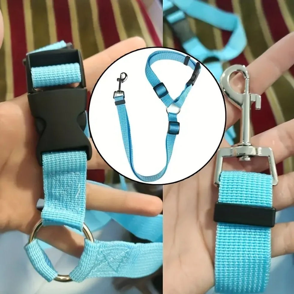 Thumbnail: Blue adjustable pet car seat belt with headrest restraint