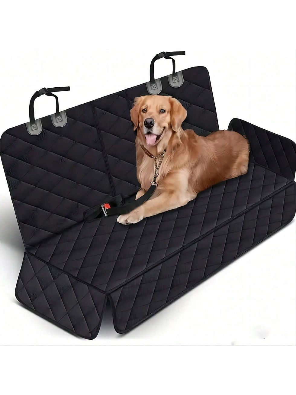 Waterproof dog car seat cover with a Golden Retriever