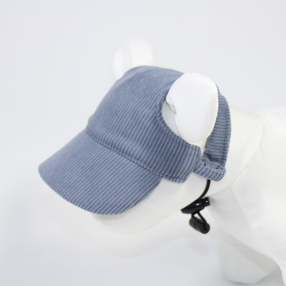 Thumbnail: Blue corduroy pet sun hat with adjustable strap.