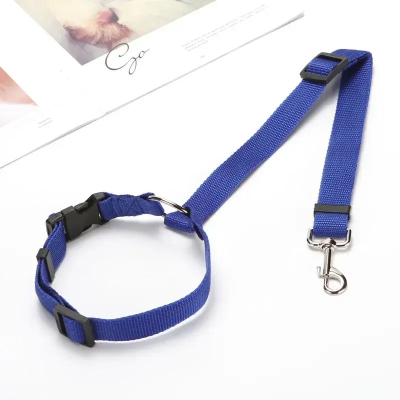 Thumbnail: Blue adjustable pet car seat belt headrest restraint