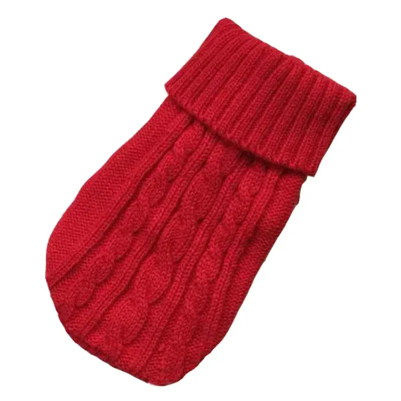 Red cable-knit puppy sweater with turtleneck