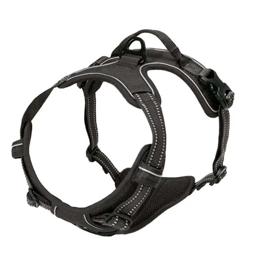 Thumbnail: Black reflective dog harness with handle and adjustable straps