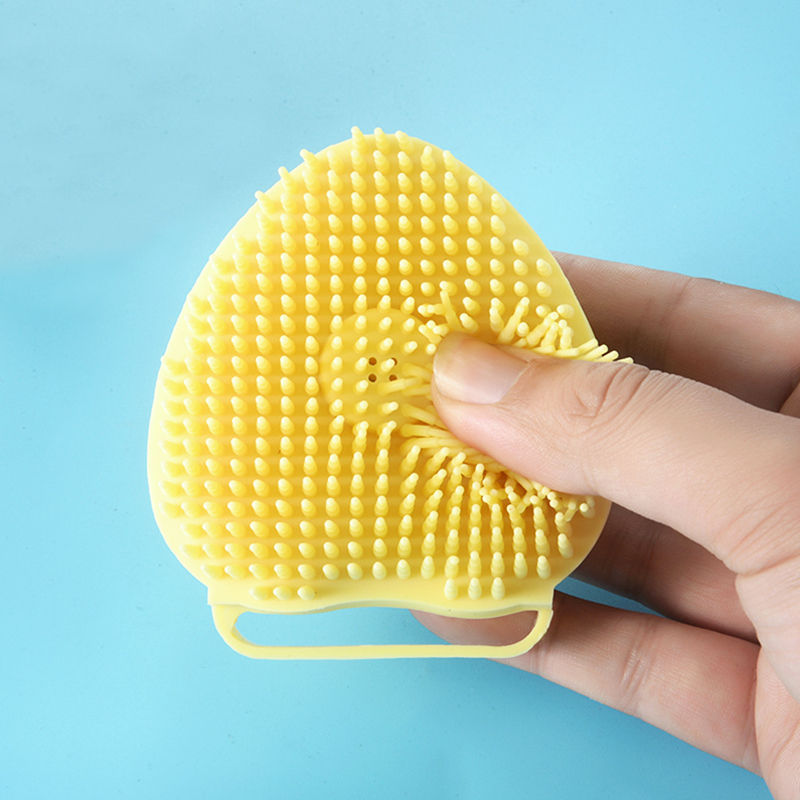 Thumbnail: Yellow silicone pet bath brush with massage bristles