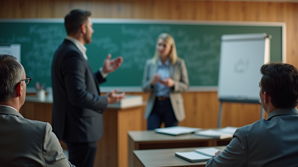 Close-up of an educational session with a single individual presenting