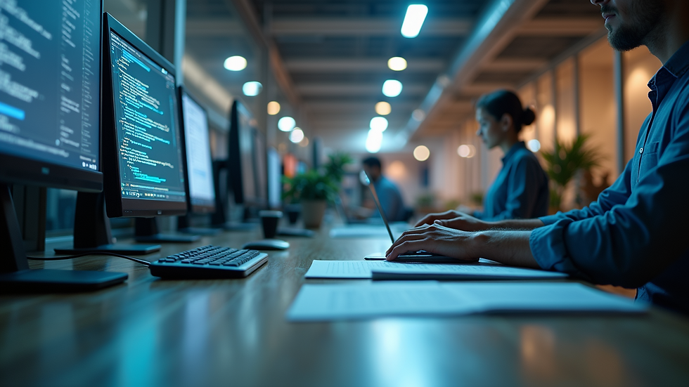 Eye-level view of a modern workspace with innovative technology tools