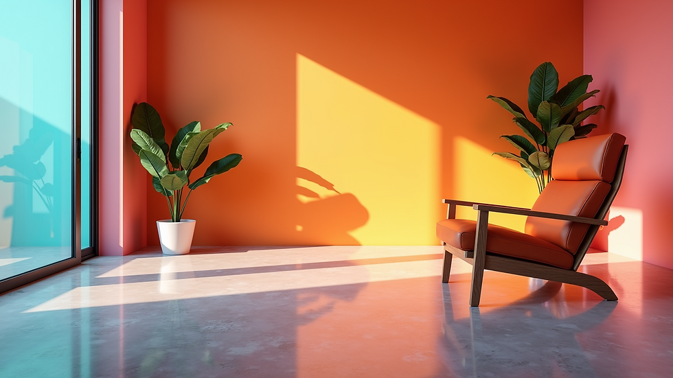 Close-up view of a vibrant room showcasing virtual staging elements