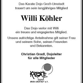 Das Karate Dojo Groß-Umstadt trauert um sein langjähriges Mitglied Willi Köhler