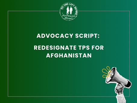 Tell Your Members of Congress: Redesignate TPS for Afghanistan Today!