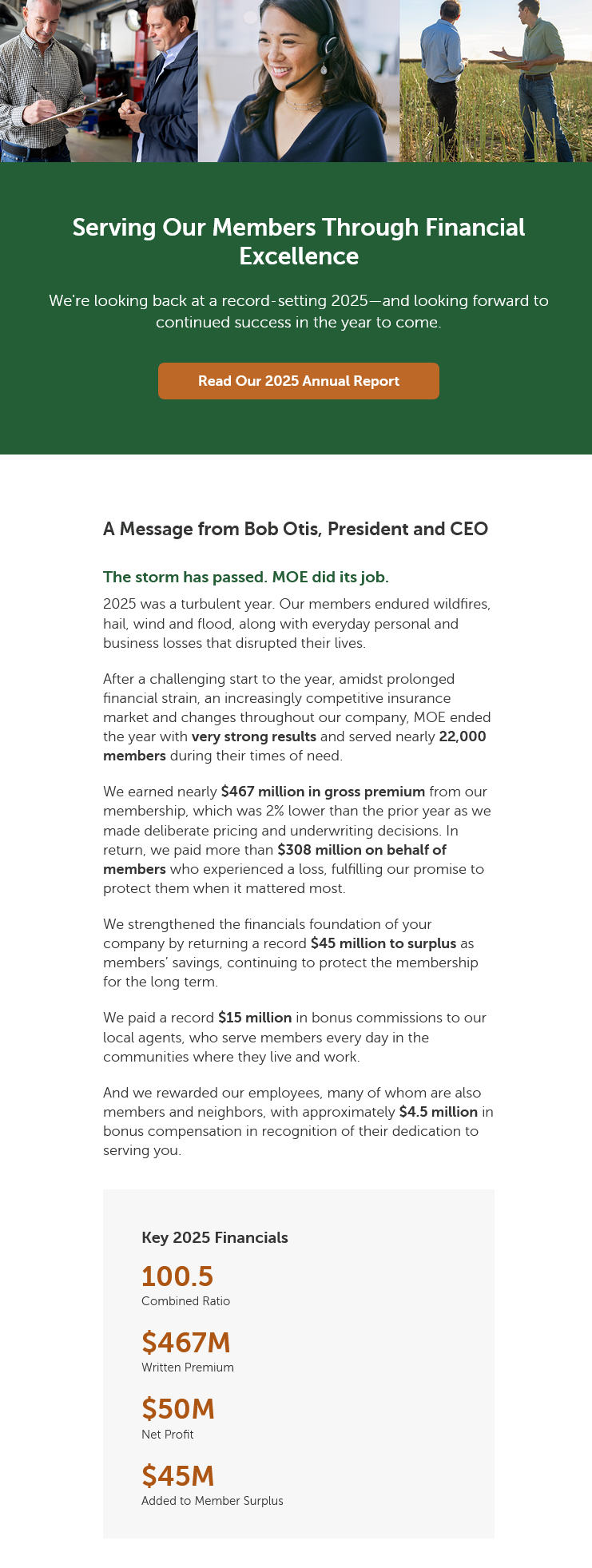 Mobile device view of the 2025 Annual Report landing page