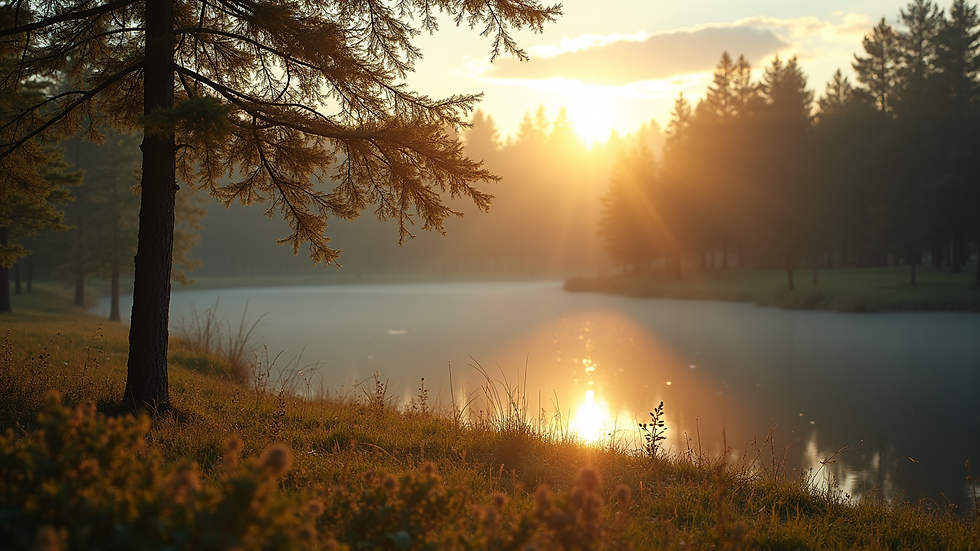 Översiktsbild av en lugn plats i naturen med mjukt ljus