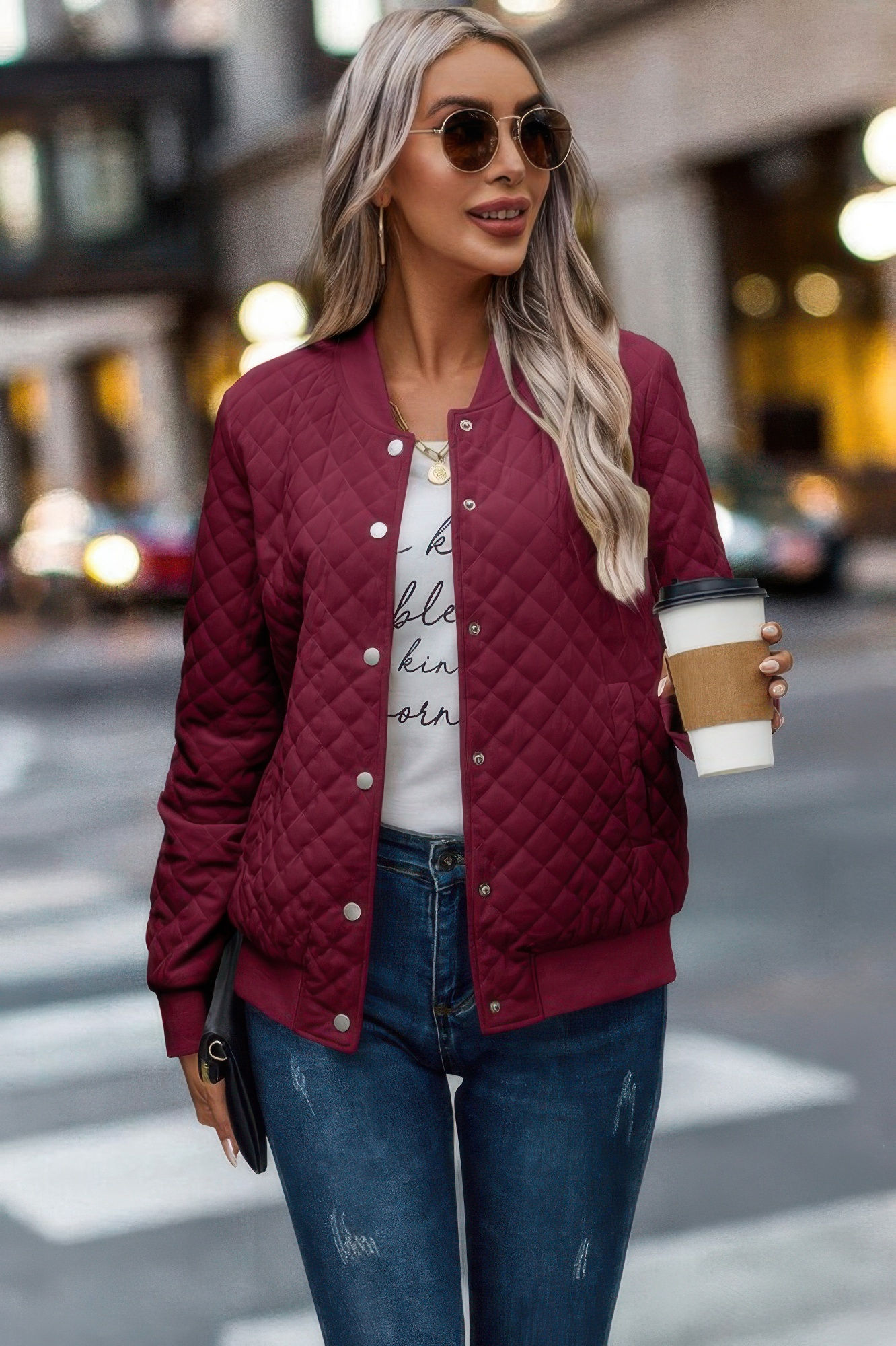 Plaid Stitch Pockets Bomber Jacket