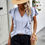 Thumbnail: Ruffle V Neck Fit Blouse