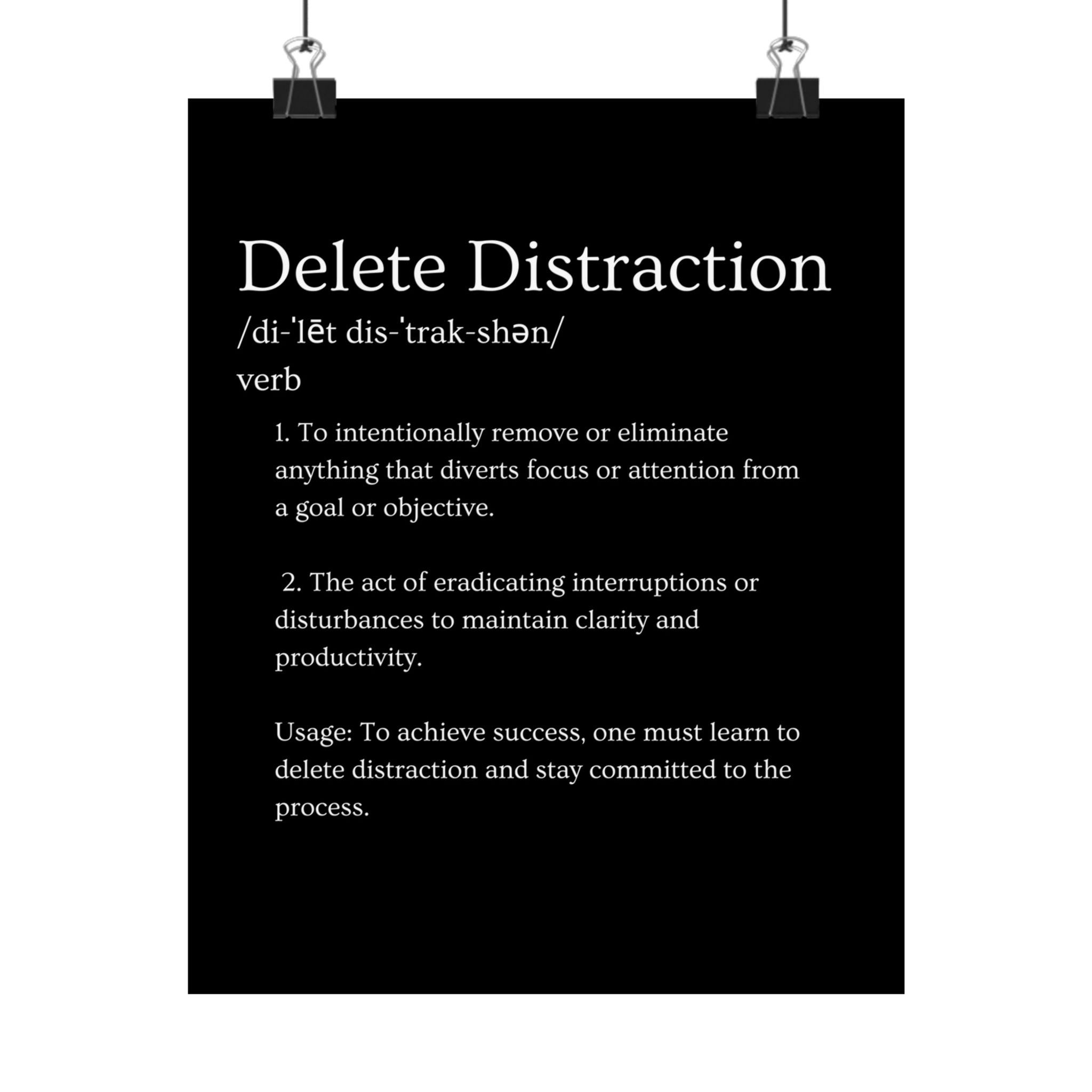 “Delete Distraction” Motivational Poster- Verb Dictionary 