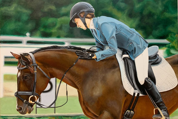 horse painting, girl on horse, realistic painting, realism