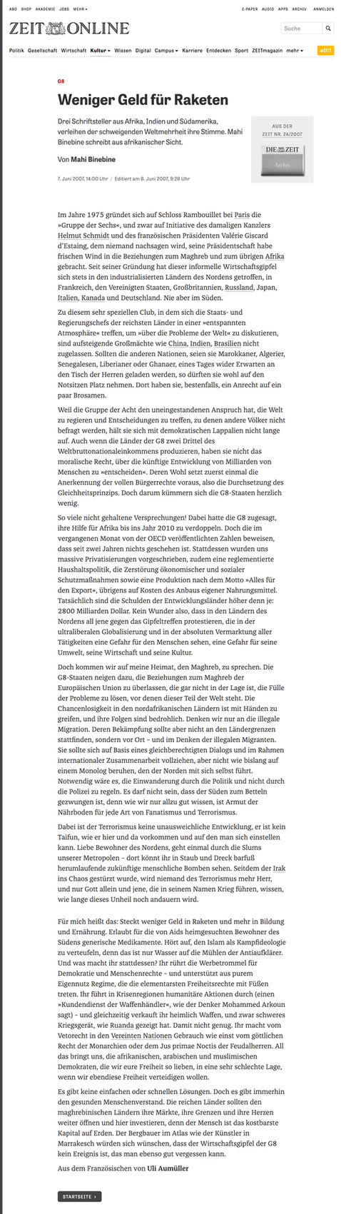 De grâce du bon sens! (Die Zeit - 2007)