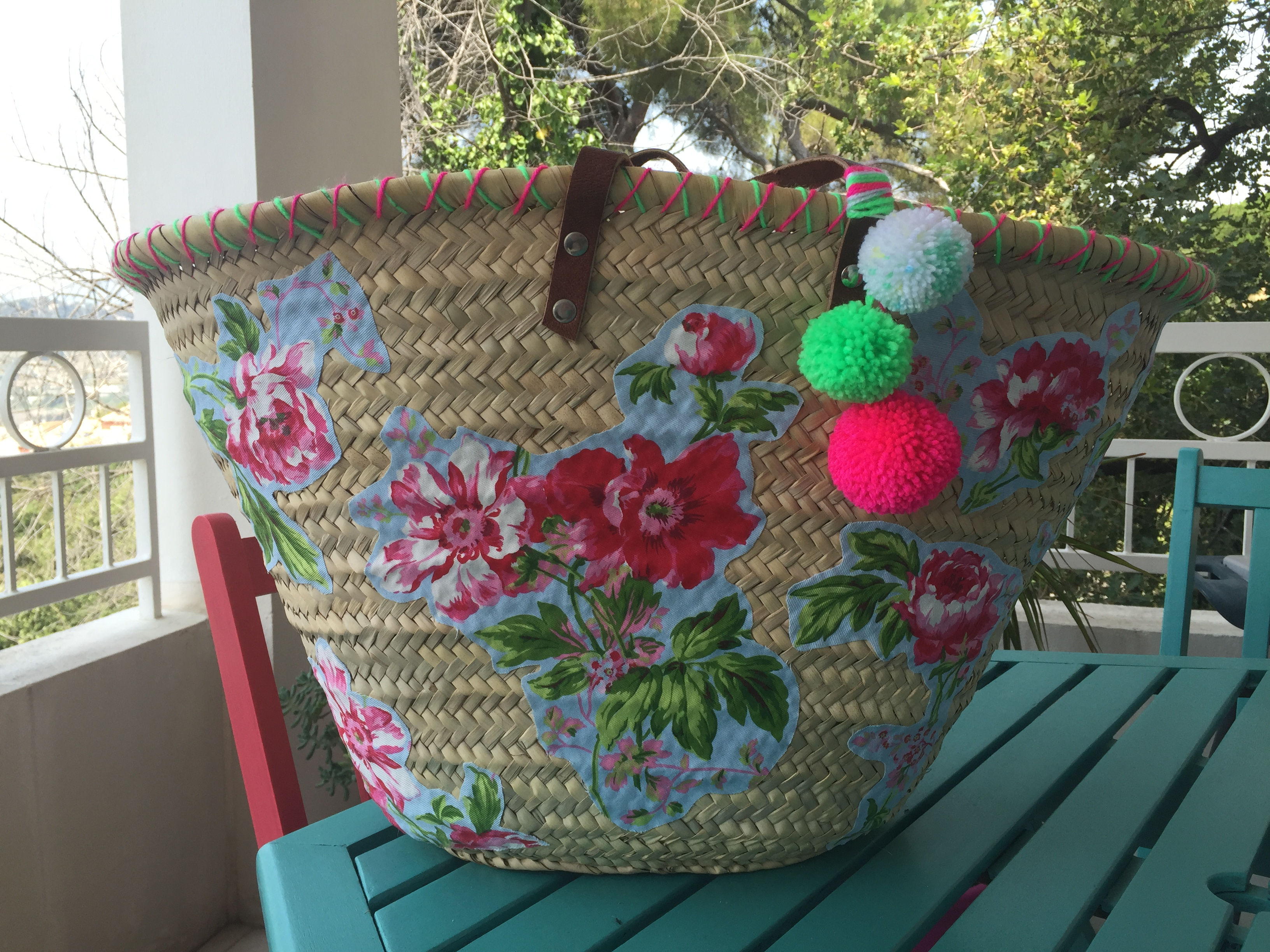Panier de plage osier tissu fleurs