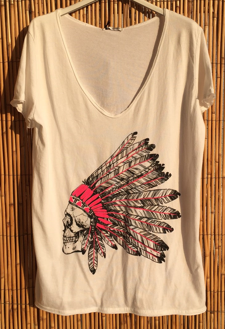 Miniature : Tee shirt tete de mort skull apache blanc fluo