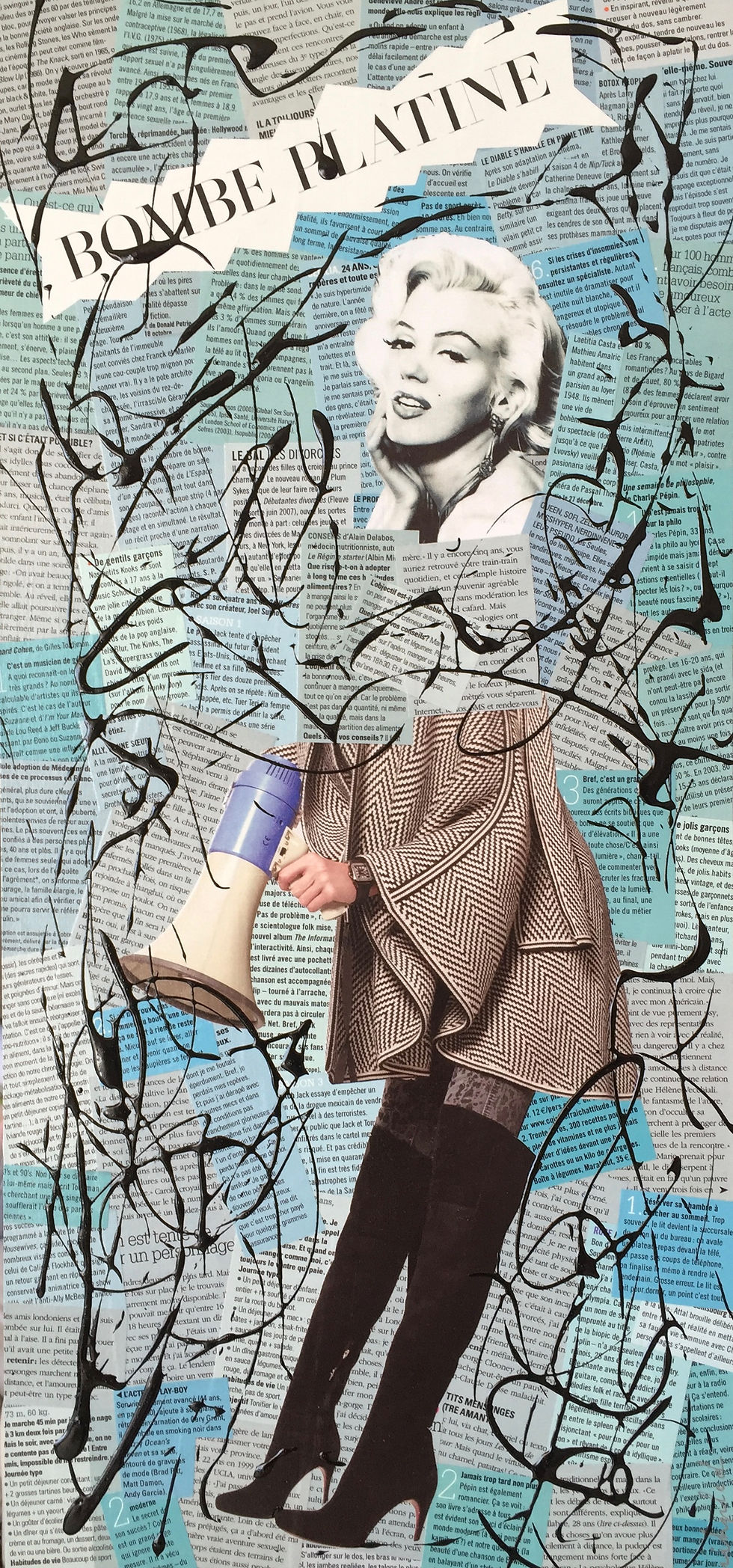 Miniature : Toile en collages papier Marilyn Monroe pop art