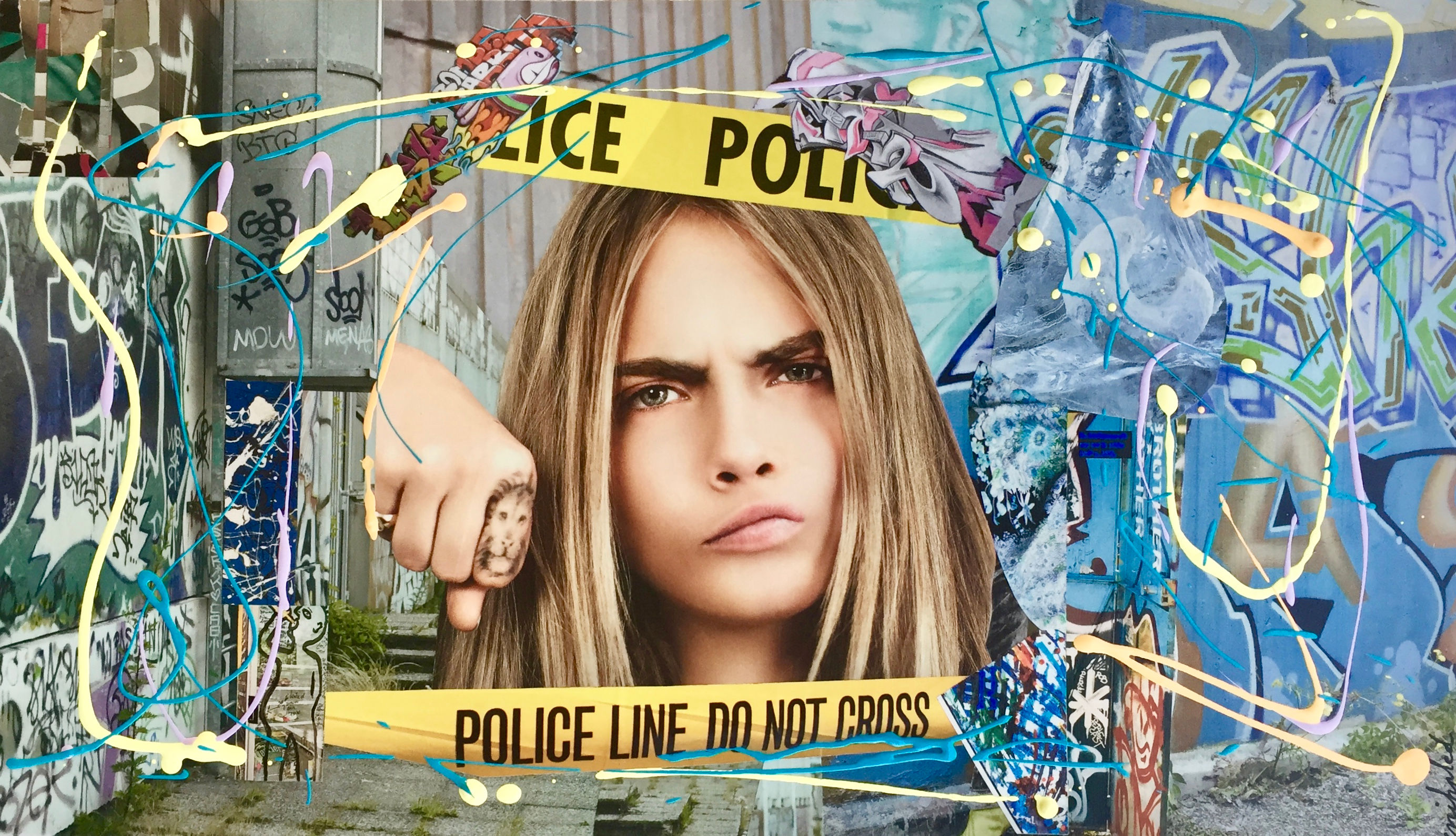 Tableau collages papier enihpled cara delevingne