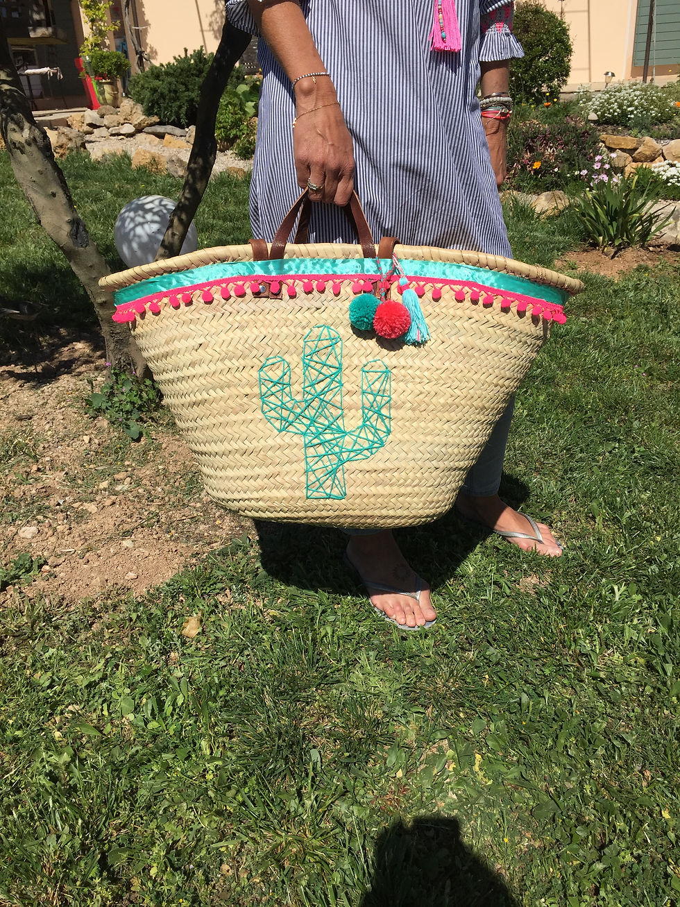 Miniature : Panier de plage cactus osier customisé
