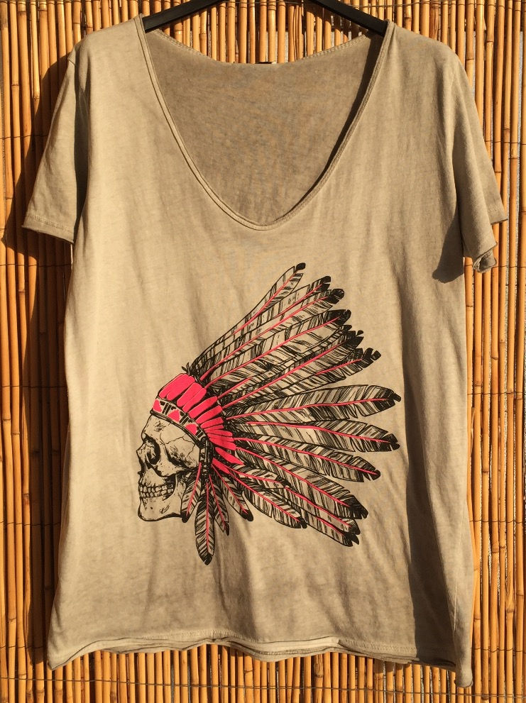 Miniature : Tee shirt tete de mort skull apache gris fluo